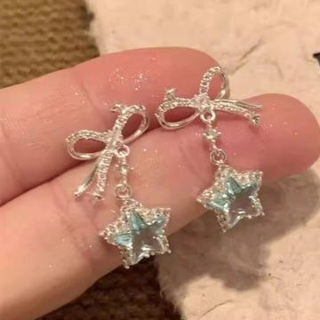 Daiiibabyyy Exquisite Blue Star Shaped Crystal Stud Earrings for Women Personalized Stylish Daily Accessories Party Jewelry Birthday Gifts